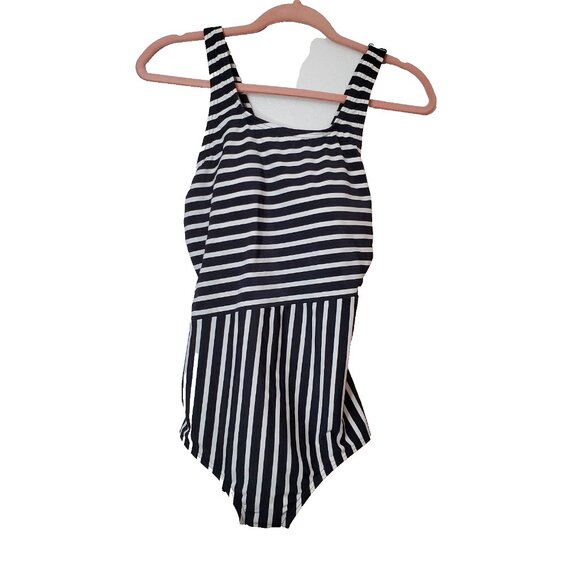 Women's Lands' End One Piece Swimsuit Black White Stripe Size L Full Coverage - Picture 4 of 8